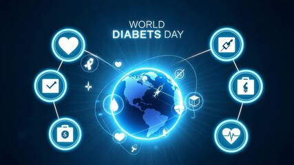 World Diabetes Day global health awareness concept with earth icons and medical symbols digital - Powered by Adobe