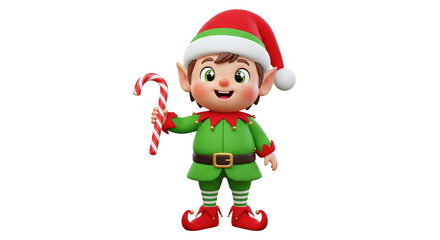 Christmas Elf Holding Candy Cane (Transparent Background)