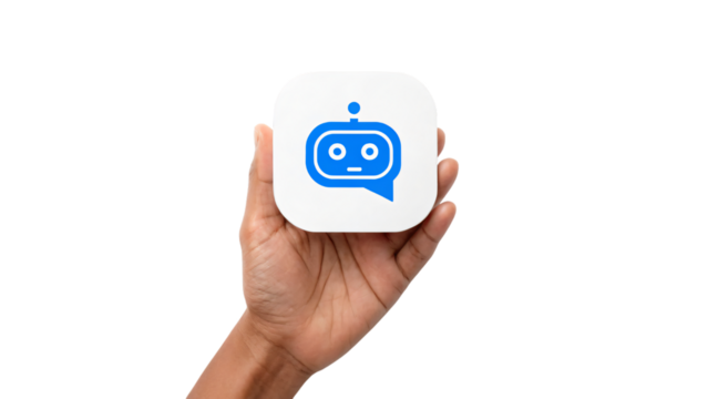 hand holding AI bot symbol for business concept