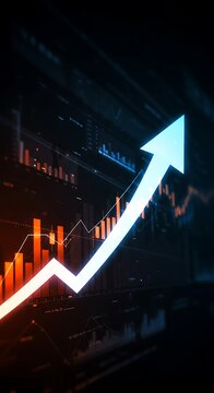 A growth chart shows market evolution, increased results, business success, and financial strengthening with a strategic focus. financial / business growth 