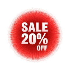 Red fluffy sale 20 percent off tag isolated on white background