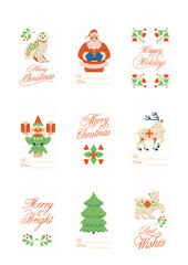 Vintage Folk Christmas Gift Tags and Labels Set