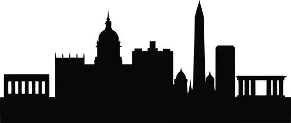 Obraz premium Washington DC Skyline Silhouette Vector Illustration with Iconic Landmarks, Washington D.C. Skyline Silhouette Icon Vector Design.