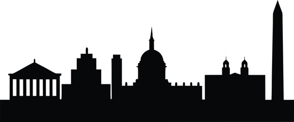 Fototapeta premium Washington DC Skyline Silhouette Vector Illustration with Iconic Landmarks, Washington D.C. Skyline Silhouette Icon Vector Design.