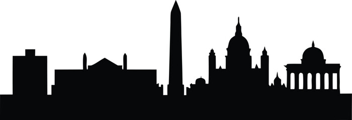 Obraz premium Washington DC Skyline Silhouette Vector Illustration with Iconic Landmarks, Washington D.C. Skyline Silhouette Icon Vector Design.