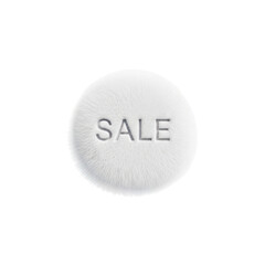 White circular button with the word sale in gray letters isolated on white background