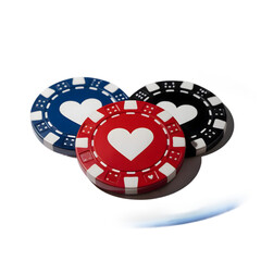 Naklejka premium Three poker chips in red, blue and black isolated on transparent background representing gambling and games
