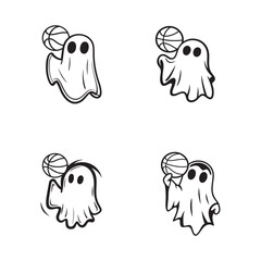 cartoon ghost basketball line art black and white illustration