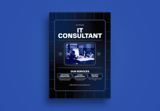 Navy Gradient IT Consultant Flyer Layout