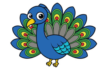 Cartoon peacock with colorful feathers