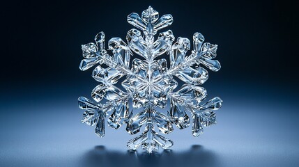 A macro photograph highlighting a crystalline snowflake against a gradient blue backdrop