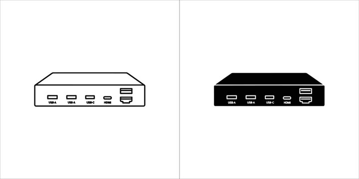 Set top box icon, in outline and glyph style