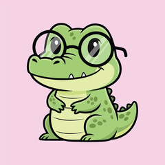 Cartoon crocodile wearing glasses. vector illustrator