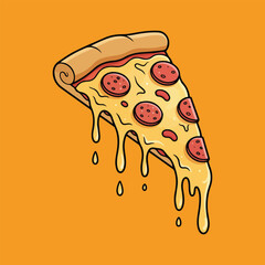 Slice Pizza Melted Floating Cartoon Vector Icon Illustration. Food Object Icon Concept Isolated Premium Vector. Flat Cartoon Style