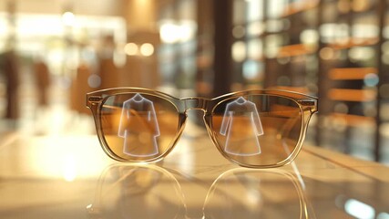 Futuristic sunglasses reveal clothing store, innovative eyewear fashion marketing video