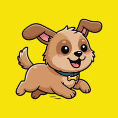 Cute cartoon dog wearing a red collar, smiling broadly, and wagging its tail. Running dog