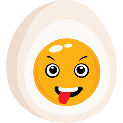 Funny Boiled Egg with A Googly Eyed Smiley Face Sticking Out Its Tongue and A Wide Grin on A Transparent Background