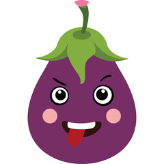Funny Cartoon Eggplant Character With Goofy Expression And Pink Cheeks On Transparent Background