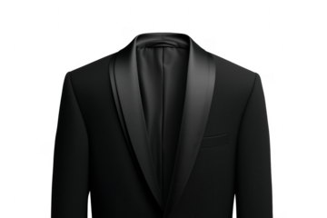 Elegant black formal jacket with satin lapels isolated on a transparent background