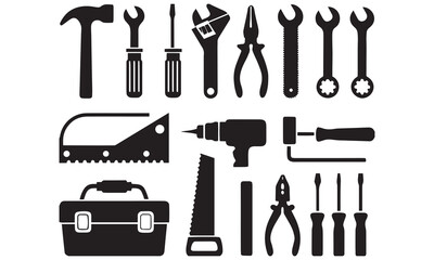Hand Tool Icon Set &ndash; Construction, Repair, and Mechanic Equipment Vector Collection .