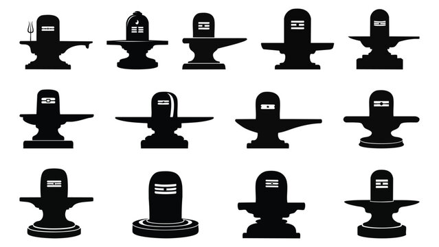 Shiva lingam black silhouette vector elements: maha, shivaratri, puja, Lord, shiva, bholenath, various, set, clipart, hindu, religious, symbol, indian, festival, religion, sawan, somwar, monday,
