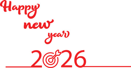 Red Happy New Year 2026 text with target vector