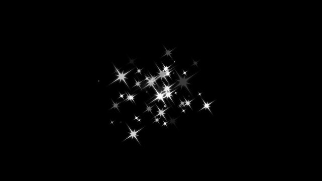Twinkle light stars sparkle and glitter in a seamless loop animation, twinkling starlight as glitter flashing motion graphic isolated on black screen background. twinkle star glitter sparkle. 4k video