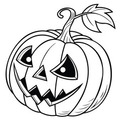 Traditional Halloween Jack-o'-Lantern with Leaf Accent Coloring Page, Pumpkin with Carved Face