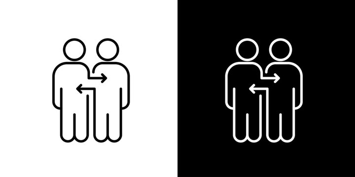 Minimalist outline icon for person-to-person transfer and communication. A simple symbol for connection, interaction, and sharing information