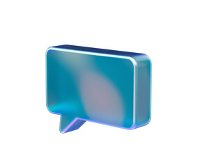 Fototapeta premium Glossy speech bubble in translucent blue with rounded edges and subtle depth, 3D Illustration.