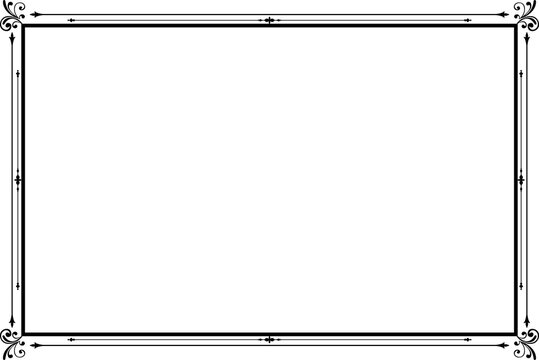 Elegant Black Ornate Rectangular Border Frame with Vintage Scrollwork Corners. 1307