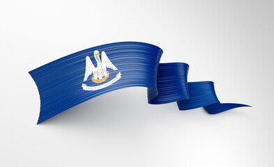 Wavy, shiny ribbon displaying the iconic Louisiana state flag on white. 3D illustration