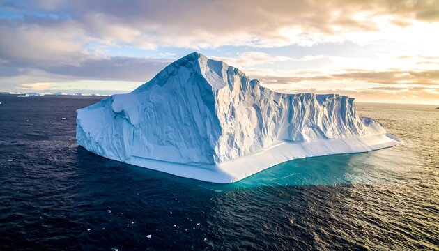 Aerial view of a majestic iceberg floating in the ocean