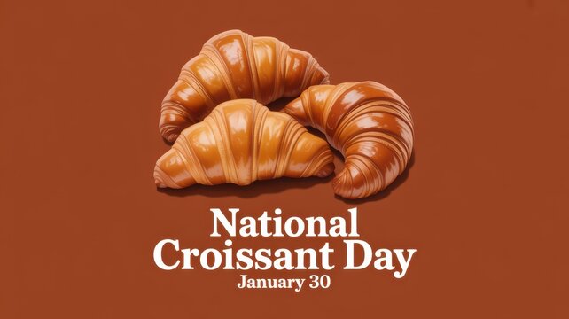 Three croissants on brown background celebrating national croissant day january the thirtieth