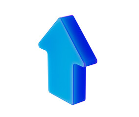 A glowing blue arrow pointing upward, symbolizing progress, direction and growth. 3D Illustration