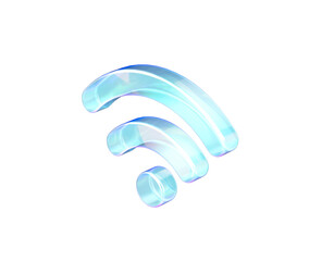 3D Translucent blue Wi-Fi symbol with smooth curves, showing wireless connectivity. 3D Illustration