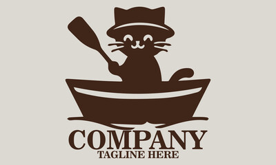 Cat in the boat vector illustration, cat in the boat icon, cat in the boat logo design