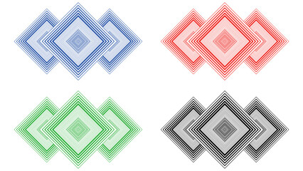 Colorful concentric diamond shapes, featuring blue, red, green, and black color schemes, creating a visually appealing and modern geometric design