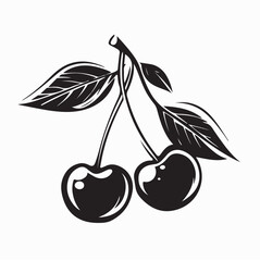 Obraz premium Sweet Cherry Logo with Leaves Vector isolated on white background