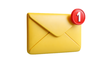 A yellow envelope icon with a red notification badge showing one new unread message or email