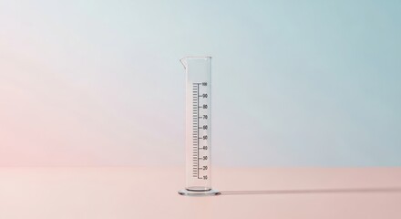Glass Measuring Cylinder Standing Upright on Neutral Pastel Laboratory Background