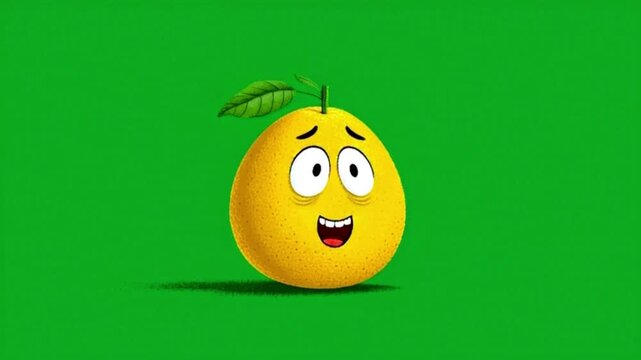 Fruit loops happy anthropomorphic orange fruit on a green background. Perfect for food packaging, healthy lifestyle materials, or cheerful social media posts.