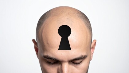 額に鍵穴があるスキンヘッド男性の抽象コンセプトアート generative ai