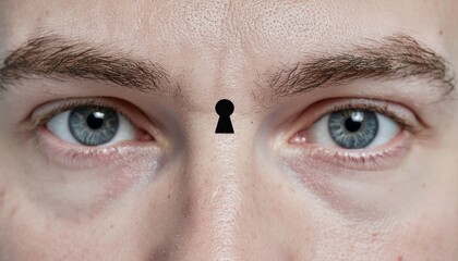 鍵穴のシンボルが描かれた眉間と瞳のクローズアップ generative ai