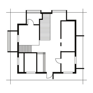 Architectural Floor Plan &mdash; Black and White Residential Layout with Staircase