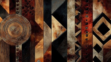 Abstract geometric African tribal print in earth tones