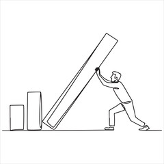 Pushing to Growth One Line Drawing of a Man Influencing a Chart