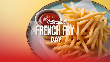 A plate of golden french fries served with ketchup, celebrating National French Fry Day
