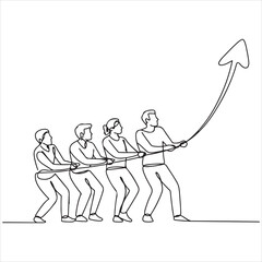 Teamwork pulling arrow up, success and growth in business concept