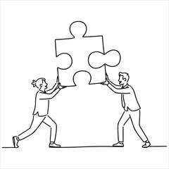 Connecting Ideas Teamwork with Puzzle Piece in Black and White